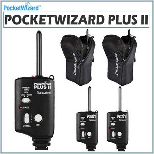 pocketwizard plus ii transceiver relay radio slave transmitter receiver 3-pack with 2 pocketwizard cases (2 pocketwizards per case)