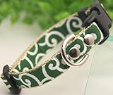 唐草模様緑テープベージュオリジナル犬用首輪15cm幅Ｓ 