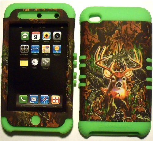 Camo Deer on Lime Silicone Skin for Apple ipod Touch iTouch 4G 4 Hybrid 2 in 1 Rubber Cover Hard Case