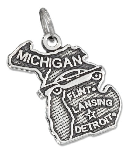 Sterling Silver Antiqued Michigan State Charm