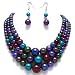 Fancy Chunky Multi Strand Dark Purple Burgundy Green and Brown Faux Simulated Pearls Layered Stateme