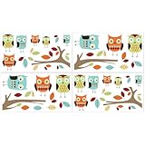 Turquoise and Lime Hooty Owl Baby, Childrens and Kids Wall Decal Stickers by Sweet Jojo Designs - Set of 4 Sheets