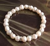 Image of Freshwater pearl with crystal stud bracelet - white pearl