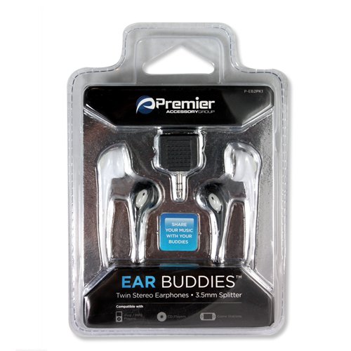 517jqIGAuyL PREMIER P EB2PK1 Ear Buddies 3.5mm BLACK & WHITE Twin Stereo Earphones for Sony PSP, Nintendo DSI