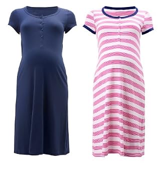 Maternity 2 Pack Short Sleeve T-Shirt Nightdress - Navy Pink