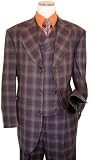 Extrema by Zanetti Brown/Rust/Cream Windowpane 140'S Italian Wool Wideleg Vested Suit