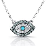Victoria Kay 14k White Gold Treated Blue Diamond, White Diamond and Turquoise Evil Eye Necklace (1/5cttw, JK, I2-I3)