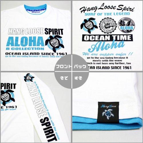 メンズ・ナイトサーフ・HANG LOOSE・フェイクレイヤード・プリントロンT・長袖Tシャツ(OCEAN TIME Aloha)