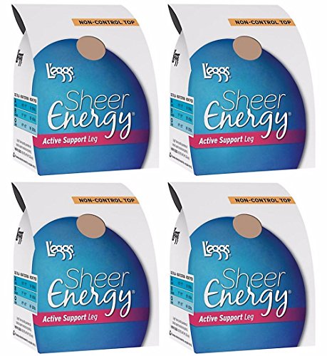 4-Pairs L'eggs Sheer Energy Non-Control Top with Sheer Toe and Active Support Leg