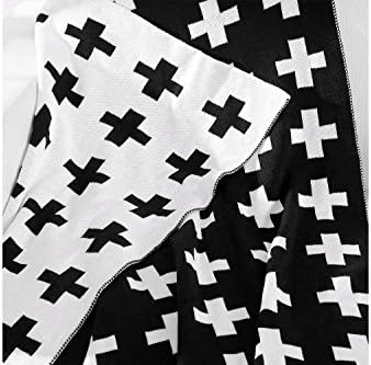 Baby Blanket | 100% Organic Cotton Black/White Swiss Cross Design | Ideal as Toddler Kids or Crib Bedding