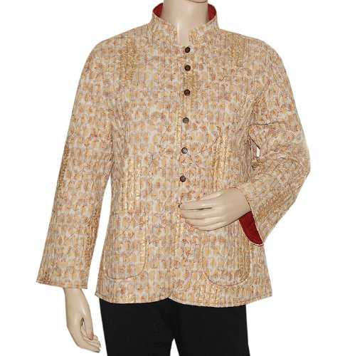 Cute Hand Block Print Short Quilted Cotton Jacket