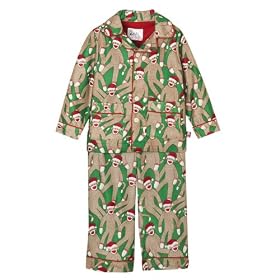 Nick and Nora infant Christmas flannel pajamas in Santa Monkeys green camo