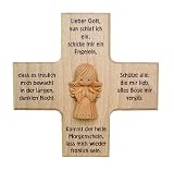 Produkt-Bild: Ton Engel auf Buchen Holz Kreuz mit Spruch: Lieber Gott ...