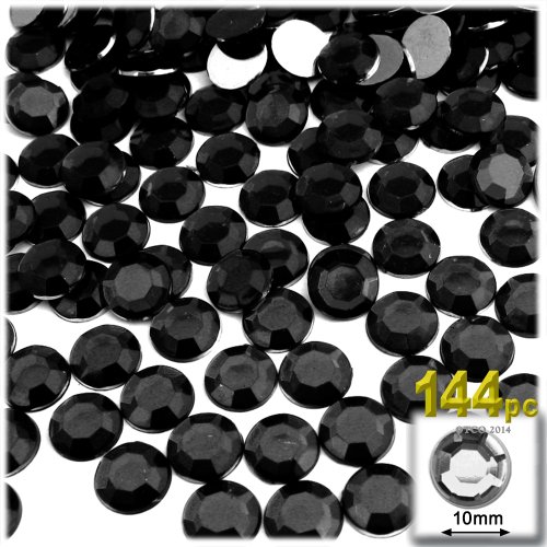 The Crafts Outlet 144-Piece Flat Back Acrylic Round Rhinestones, 10mm, Jet Black