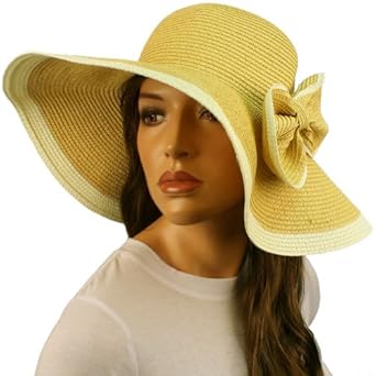 50+ Upf Ribbon Bow Beach Summer Braid Wide Brim Floppy Sun Hat Cap Natural 57cm