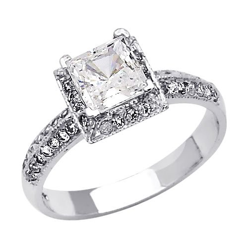 14K White Gold Princess Solitaire CZ Cubic Zirconia Wedding Engagement Ring Band - Size 4.5