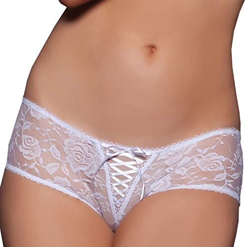 Product Description : Women's Sexy Lace Open Crotch Panty Underwear with Satin Ribbon Front Lace-up
