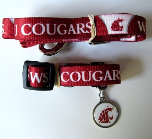 Washington State Cougars Pet Accessories Set - Medium (6' Leash, Collar, and ID Tag)