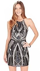 Halter Cutout Beaded Sequined Snake Print Nylon  Dress