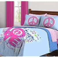 Love Peace Sign Reversible Girls Kids Full Comforter Bed In A Bag Set
