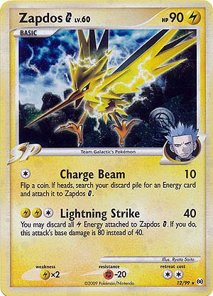 Pokemon Platinum Arceus Single Card Zapdos G #12 Rare Holo [Toy]