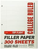 Top Flight Filler Paper, 11 x 8.5 Inches, College Rule, 300 Sheets (12419)