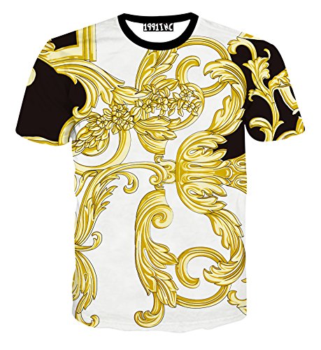 FaPlus Men's Casual Golden Flower 3D Print Fashion T-Shirts