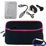 Gizmo Dorks Neoprene Zipper Sleeve (Pink), Screen Protector, LED Light, and Charging Bundle with Carabiner Key Chain for the Amazon Kindle Touch and Touch 3G