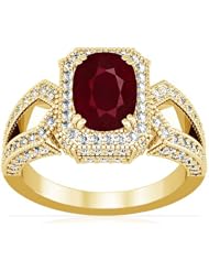 14K Yellow Gold Cushion Cut Ruby Ring With Sidestones (GIA Certificate)