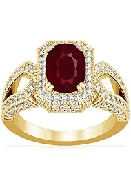18K Yellow Gold Cushion Cut Ruby Ring With Sidestones (GIA Certificate)