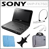 Sony DVP-FX750 7-inch Widescreen LCD Single-disc Portable DVD Player in Black + Sony In-Ear Headphones + DVD Player Carrying Case + Cable Clip + Audio Splitter + Cleaning Cloth