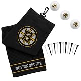 NHL Boston Bruins Embroidered Golf Towel, Golf Balls & Multicolored Tees Gift Set - Black