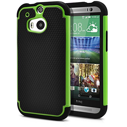 HTC One M8 Case, MagicMobile® Rugged Durable Impact Resistant Shockproof Double Layer Cover Hard Armor Shield Shell and Soft Flexible Silicone Case for HTC One 8 Color: Black - Green [Compatible Only with HTC One M8]