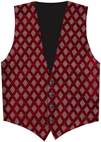 Victorian Vagabond Steampunk Gothic Brocade Men's Vest Red Gold (M)