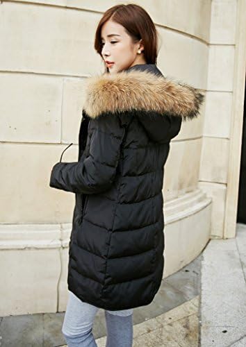 Melete Women's Down Jacket Fur-Trim Hooded Winter Long Coat Black-L