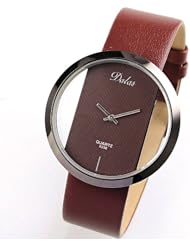 Dalas Coffee Leather Transparent Dial Fashion Lady Girl Wrist Quartz Watch Gift WAA032