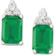 14K White Gold Chatham Created Emerald and Diamond Earrings