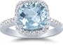1/3 Carat Diamond and Aquamarine Ring, 14K White Gold