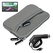 Skque Gray Glove Series Carrying Case + Clear Screen Protector + Car Charger for Garmin Nuvi 1450 1450LMT