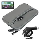 Skque Gray Glove Series Carrying Case + Clear Screen Protector + Car Charger for Garmin Nuvi 1450 1450LMT