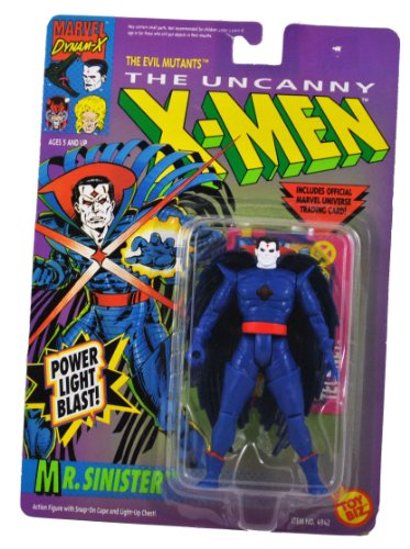  Marvel Comics Year 1992 The Uncanny X-MEN Series 5 Inch Tall Action Figure - The Evil Mutants MR. SINISTER with Snap On Cape and "Power Light Blast" Light-Up Chest Plus Official Marvel Universe Trading Card