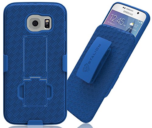 Galaxy S6 Case: Stalion® Secure Shell & Belt Clip Holster Combo with Kickstand (Cyan Blue) 180° Degree Rotating Locking Swivel + TPU Shockproof Protection