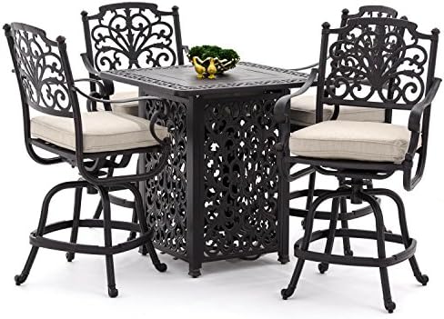 Evangeline 5 Piece Cast Aluminum Patio Counter Height Bar Set W/ Fire Pit Table By Lakeview Outdoor Designs - Cast Ash