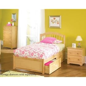 Twin Size Windsor Style Platform Bed with Flat Panel Footboard Natural Maple Finish by Atlantic Furniture