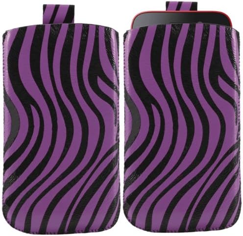 iTALKonline PURPLE BLACK ZEBRA Quality PU Leather Slip Pouch Protective Case Cover with Pull Tab for Nokia E6