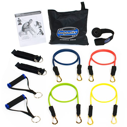 Bodylastics 11 pcs *BASIC TENSION (88 lbs.) Quick-Clip Resistance Bands System with 4 D.G.S. anti-snap exercise tubes and Heavy Duty components