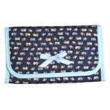 Medium Cotton Cosmetic Bag With A Mirror, Small Elephants/Dark Blue Background & Light Blue Trim