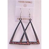 Uer315 Triangle Dangling Chandelier Earrings Black Triangle Earrings w/ Red Cz with Gift Box