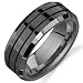Beveled Edge Double Groove 8 mm Comfort Fit Mens Black Tungsten Wedding Band Ring Sizes 8 to 13