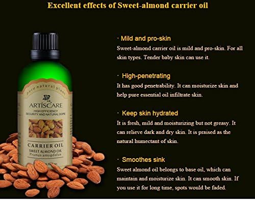 ARTISCARE hydrating & moisturizing, smooth skin, hair care 100ml sweet almond oil for facial skin care body massage oil spa essential oils